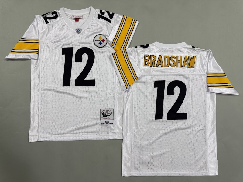 Men 2025 Pittsburgh Steelers 12 Bradshaw white Throwback Limited NFL Jersey style 002